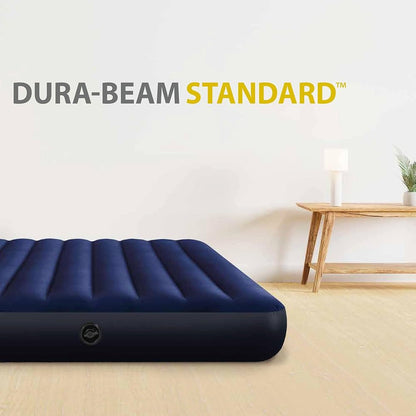 INTEX Dura - Beam Standard Series Classic Downy Airbed – Queen Size, Fiber - Tech, Waterproof Flocked Top, 2 - in - 1 Valve - althahanifurniture