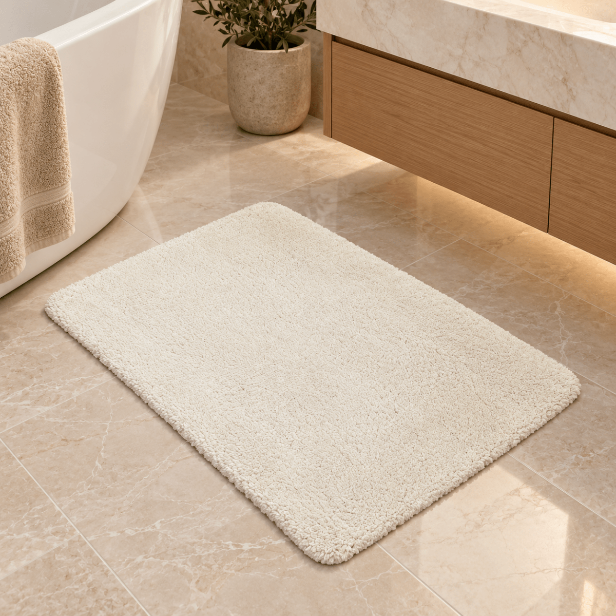 Ivory High-Pile Shaggy Area Rug – Soft Plain Design - Al Thahani Furniture