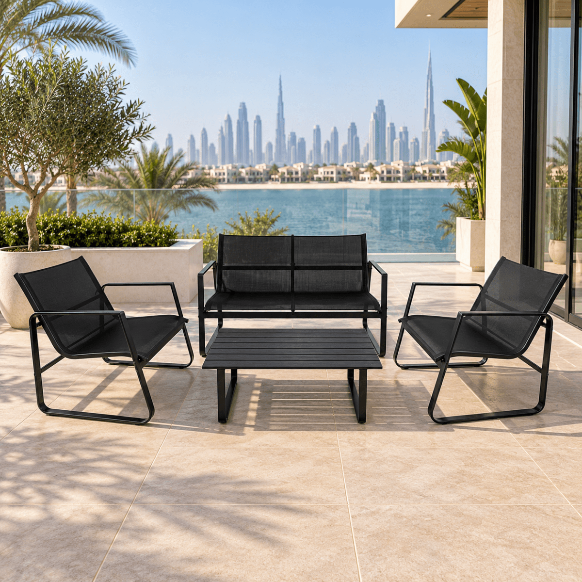 JYSK HORNSLET 4-Seater Outdoor Lounge Set – Black - Al Thahani Furniture