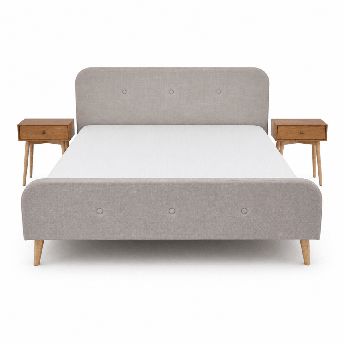 JYSK KONGSBERG King Bed Set with Mattress & 2 HOKKSUND Bedside Tables | Beige & Natural Oak - Al Thahani Furniture