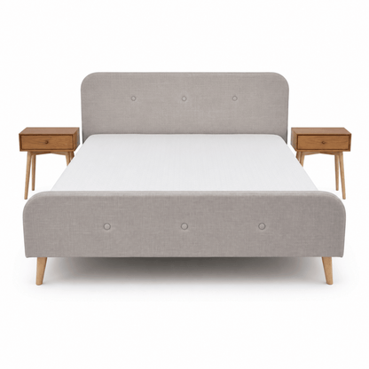 JYSK KONGSBERG King Bed Set with Mattress & 2 HOKKSUND Bedside Tables | Beige & Natural Oak - Al Thahani Furniture