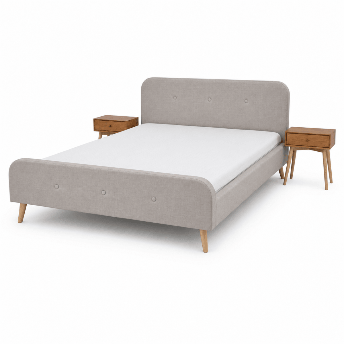 JYSK KONGSBERG King Bed Set with Mattress & 2 HOKKSUND Bedside Tables | Beige & Natural Oak - Al Thahani Furniture