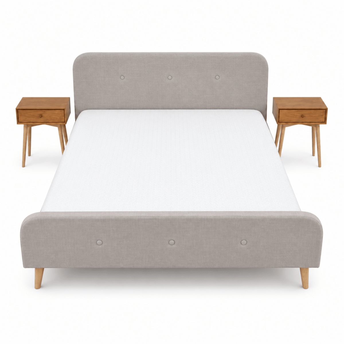 JYSK KONGSBERG King Bed Set with Mattress & 2 HOKKSUND Bedside Tables | Beige & Natural Oak - Al Thahani Furniture