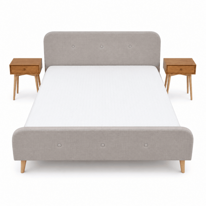 JYSK KONGSBERG King Bed Set with Mattress & 2 HOKKSUND Bedside Tables | Beige & Natural Oak - Al Thahani Furniture