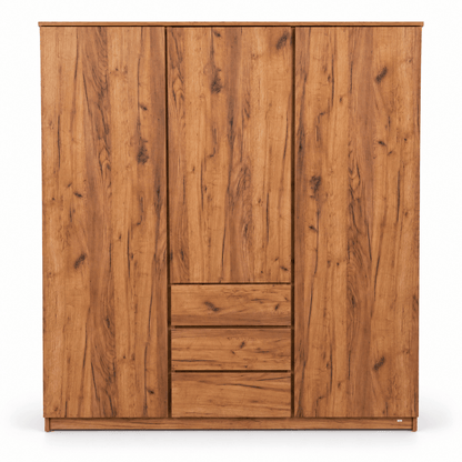 JYSK LIMFJORDEN 3-Door Wardrobe with 3 Drawers – Natural Oak – 180 × 58 × 200 cm - Al Thahani Furniture