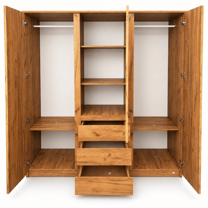 JYSK LIMFJORDEN 3-Door Wardrobe with 3 Drawers – Natural Oak – 180 × 58 × 200 cm - Al Thahani Furniture