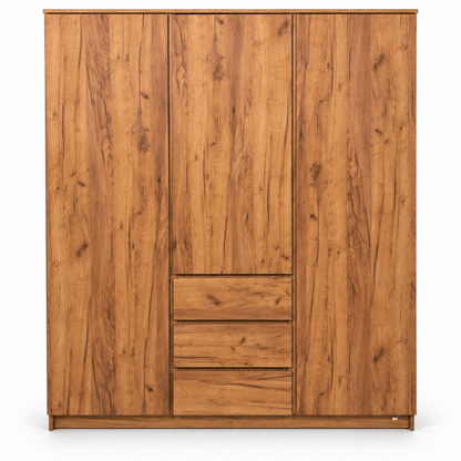 JYSK LIMFJORDEN 3-Door Wardrobe with 3 Drawers – Natural Oak – 180 × 58 × 200 cm - Al Thahani Furniture