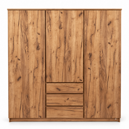 JYSK LIMFJORDEN 3-Door Wardrobe with 3 Drawers – Natural Oak – 180 × 58 × 200 cm - Al Thahani Furniture