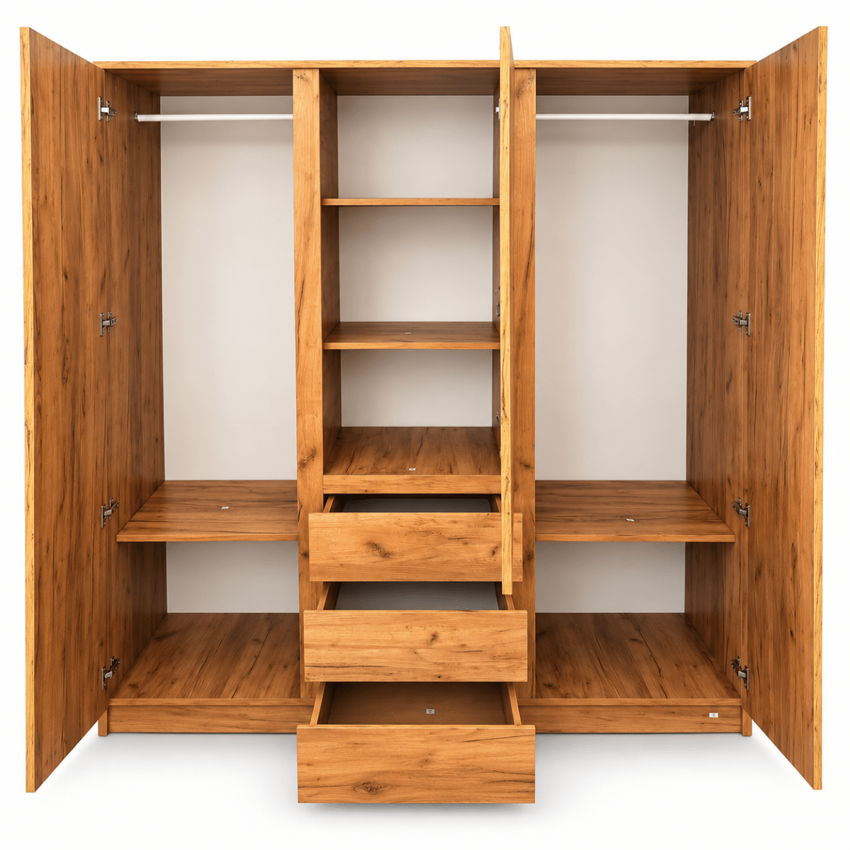JYSK LIMFJORDEN 3-Door Wardrobe with 3 Drawers – Natural Oak – 180 × 58 × 200 cm - Al Thahani Furniture