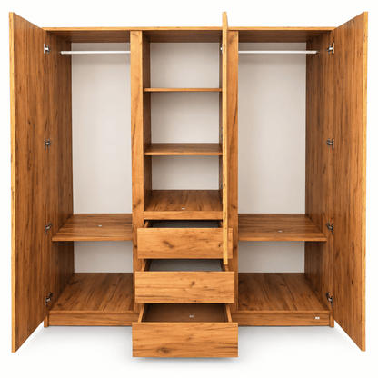 JYSK LIMFJORDEN 3-Door Wardrobe with 3 Drawers – Natural Oak – 180 × 58 × 200 cm - Al Thahani Furniture
