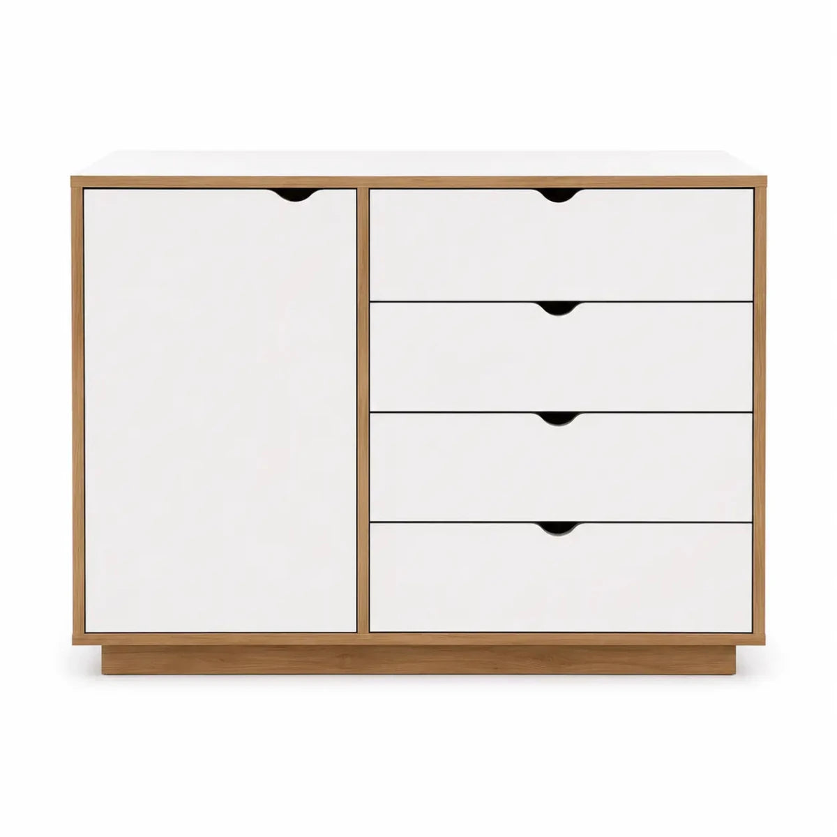 JYSK MAMMEN 4-Drawer 1-Door Chest | White/Oak - used 4 months - Al Thahani Furniture