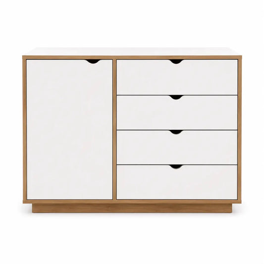 JYSK MAMMEN 4-Drawer 1-Door Chest | White/Oak - used 4 months - Al Thahani Furniture