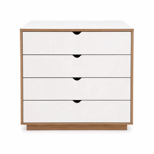 JYSK MAMMEN 4-Drawer Chest | White/Oak - used 4 months - Al Thahani Furniture