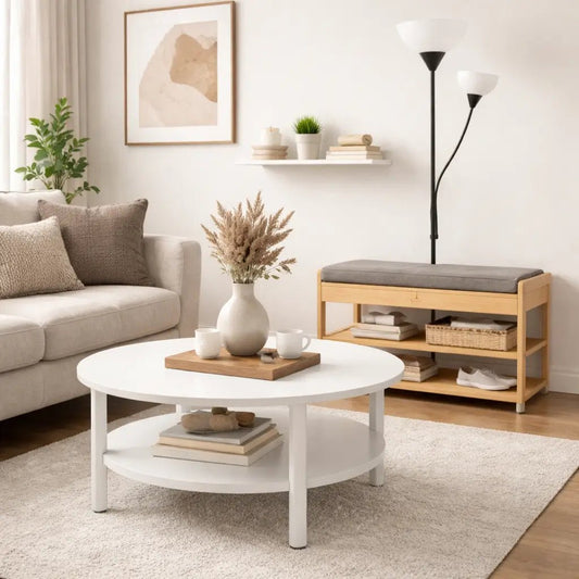 JYSK SKIBBY Coffee Table – White – Round – 80 cm Diameter – Used 5 Months (Excellent Condition) - althahanifurniture