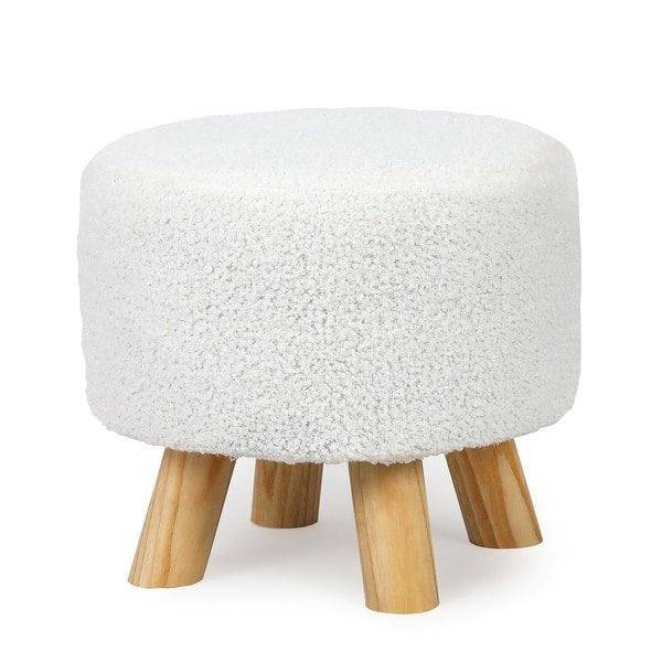 JYSK Vallekilde Bouclé Stool – Solid Pine Wood Frame, White Bouclé Upholstery - althahanifurniture