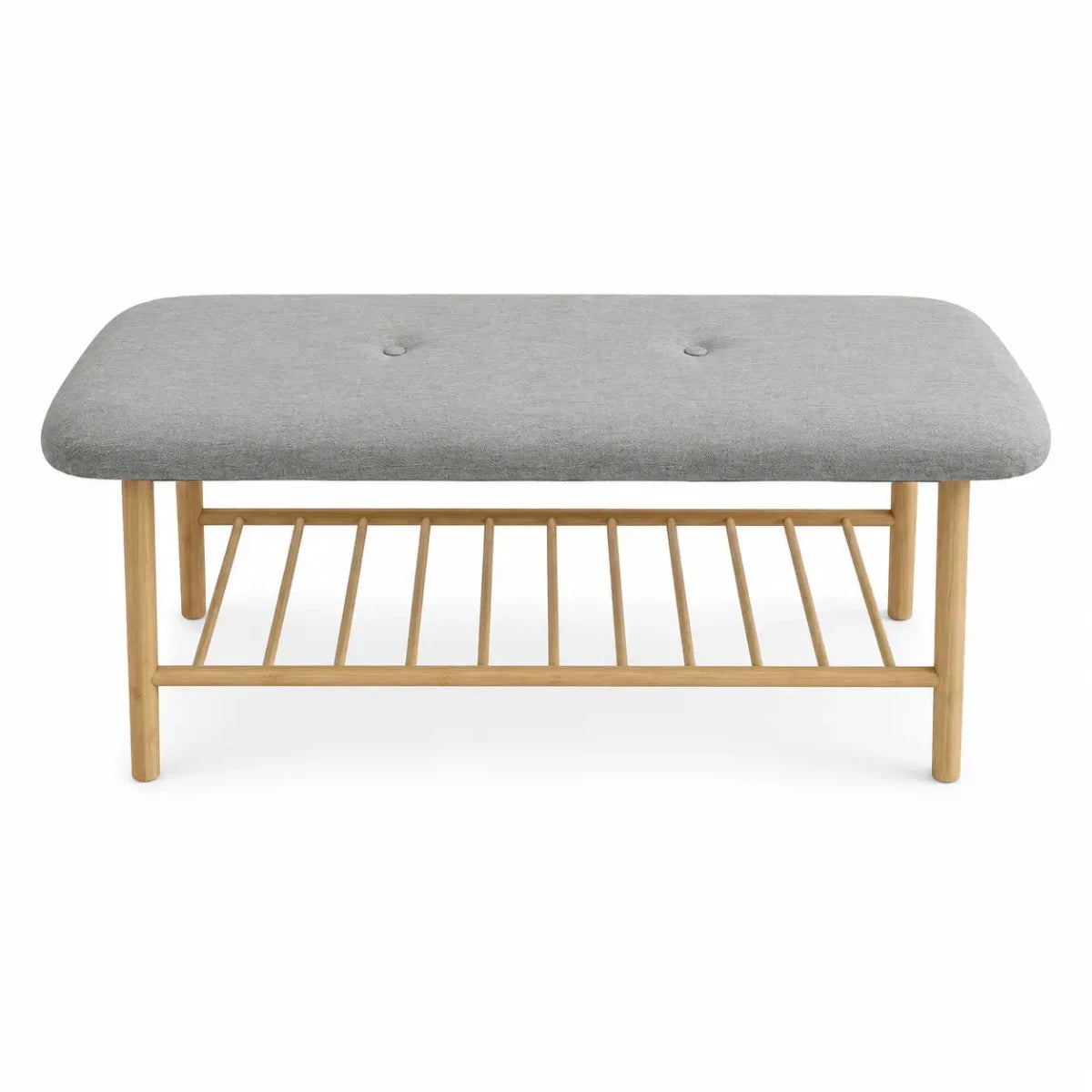 JYSK VANDSTED Bench | Tufted Cushion Top, Grey/Bamboo - used 6 months - Al Thahani Furniture