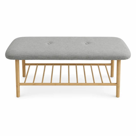JYSK VANDSTED Bench | Tufted Cushion Top, Grey/Bamboo - used 6 months - Al Thahani Furniture