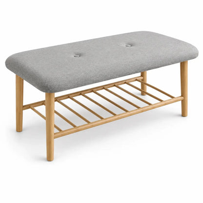 JYSK VANDSTED Bench | Tufted Cushion Top, Grey/Bamboo - used 6 months - Al Thahani Furniture