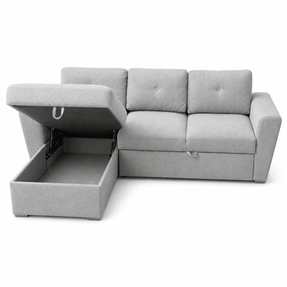 JYSK VEJLBY 3-Seater Sofa Bed with Chaise Lounge & Storage | Light Sand - Al Thahani Furniture