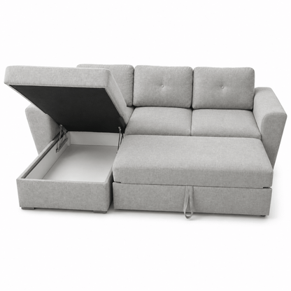 JYSK VEJLBY 3-Seater Sofa Bed with Chaise Lounge & Storage | Light Sand - Al Thahani Furniture