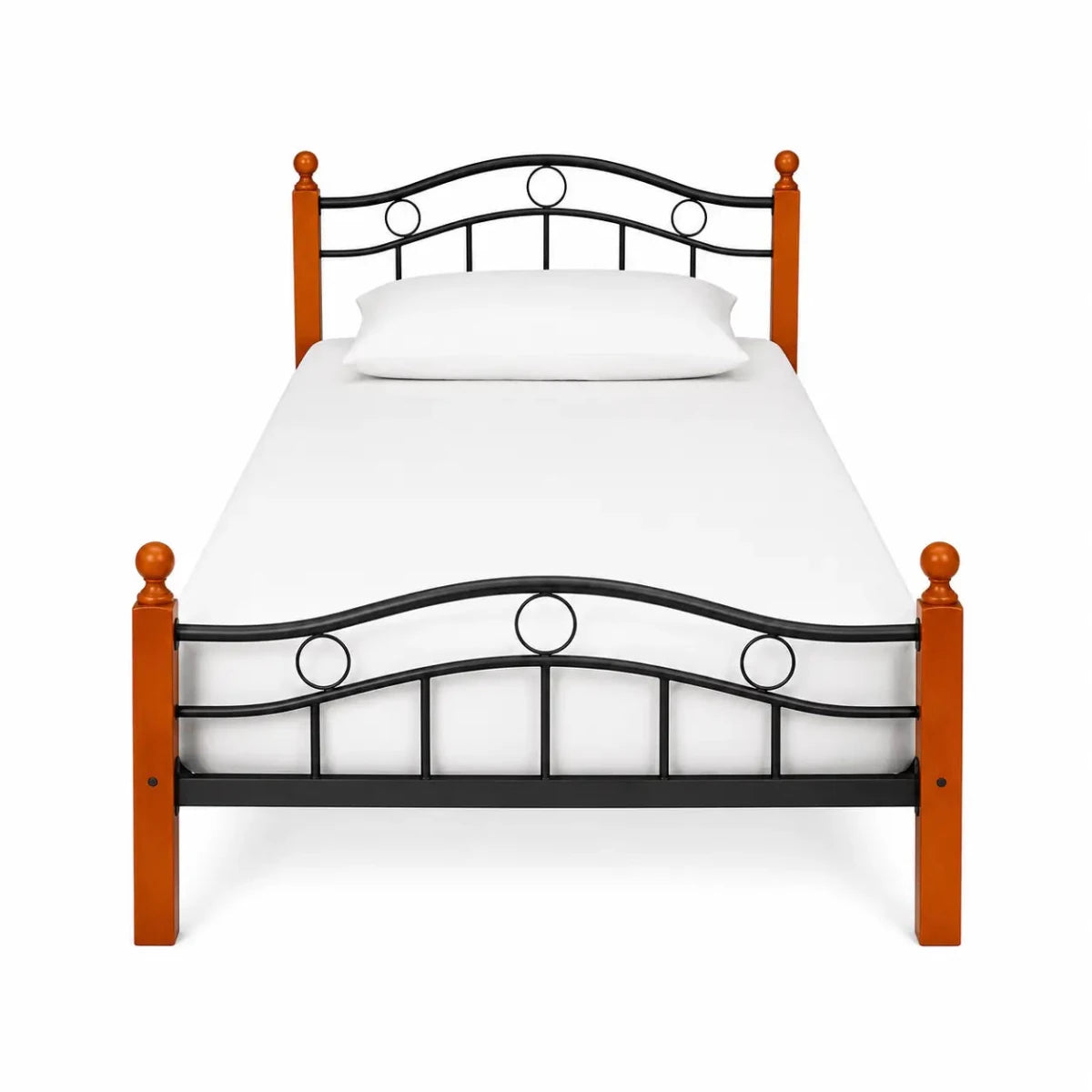 Karnak Wooden Cot Bed Frame | Cherry Brown Wood & Metal, 90x190 cm - used 3 months - Al Thahani Furniture
