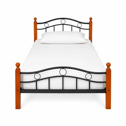 Karnak Wooden Cot Bed Frame | Cherry Brown Wood & Metal, 90x190 cm - used 3 months - Al Thahani Furniture