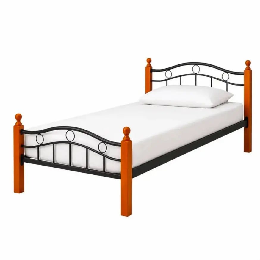Karnak Wooden Cot Bed Frame | Cherry Brown Wood & Metal, 90x190 cm - used 3 months - Al Thahani Furniture