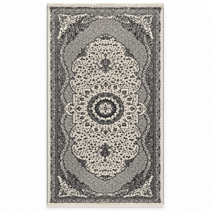 KASHAN Traditional Medallion Area Carpet – Cream & Grey – 100 × 200 cm - Al Thahani Furniture