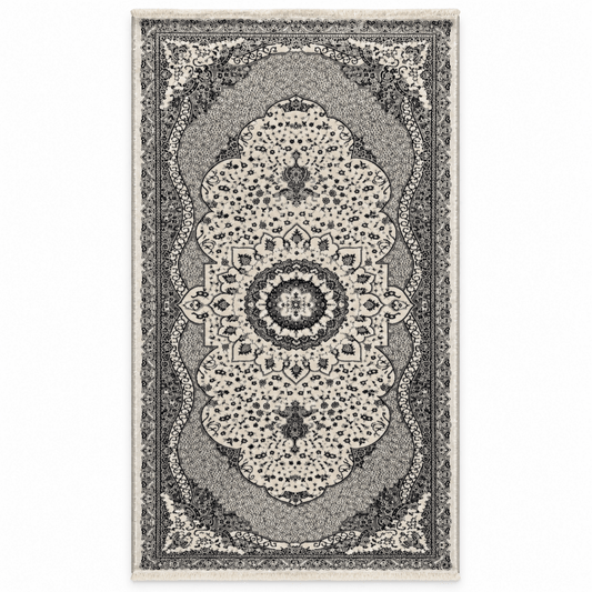 KASHAN Traditional Medallion Area Carpet – Cream & Grey – 100 × 200 cm - Al Thahani Furniture