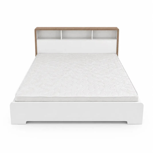 King Bed Set with Storage Headboard & Mattress | White & Oak, 180x200 cm - used 6 months - Al Thahani Furniture
