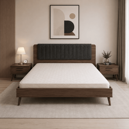 King Bed Set with Upholstered Headboard, Nightstand & Dresser, without mattress. 180x200 cm - used 5 months - Al Thahani Furniture