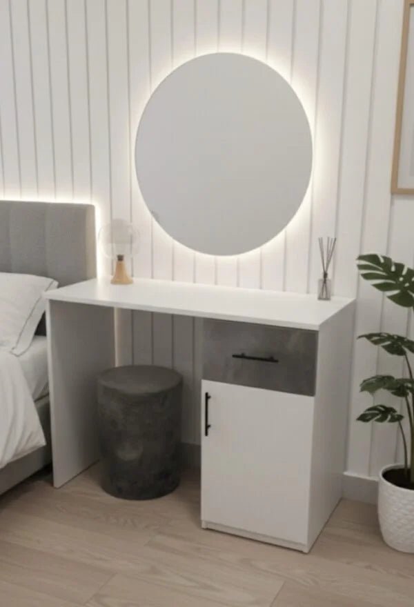 King Bedroom Set | Modern Grey & White | Complete Suite with 5 - Door Wardrobe , Brand New,180x200cm - althahanifurniture