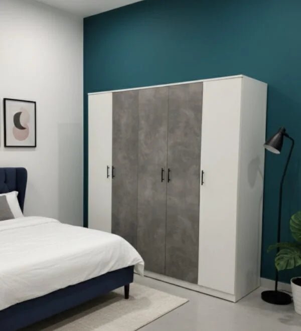 King Bedroom Set | Modern Grey & White | Complete Suite with Wardrobe , Brand New - althahanifurniture