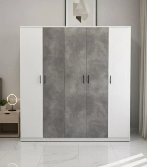 King Bedroom Set | Modern Grey & White | Complete Suite with Wardrobe , Brand New - althahanifurniture