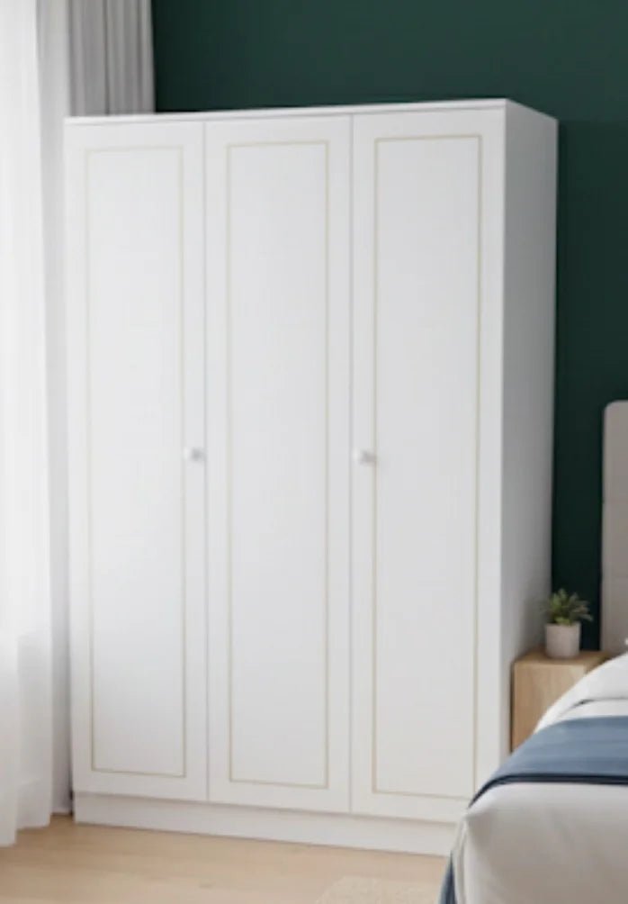 King Bedroom Set | Modern White Panel Design with 3 - Door Wardrobe, Brand New - althahanifurniture