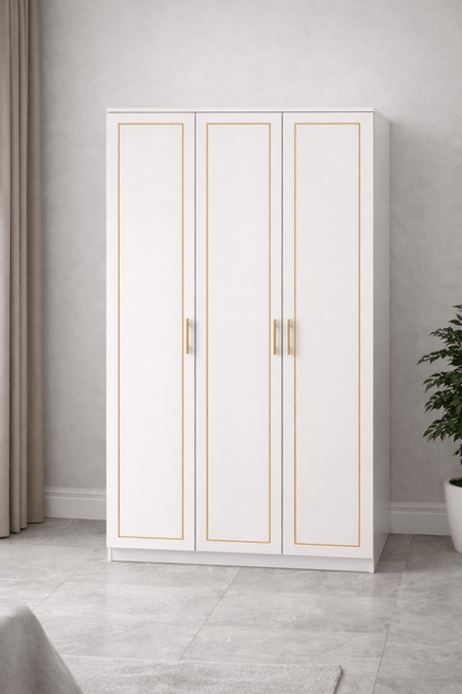 King Bedroom Set | Modern White Panel Design with 3 - Door Wardrobe, Brand New - althahanifurniture