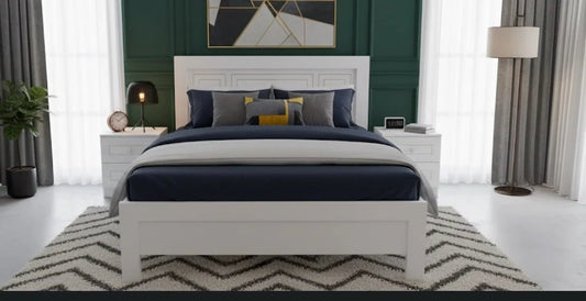 King Bedroom Set | Modern White Panel Design with 6 - Door Mirror Wardrobe, Brand New - althahanifurniture