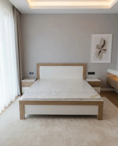 King Bedroom Set | Modern White & Wood Design with Wardrobe, Brand New - althahanifurniture