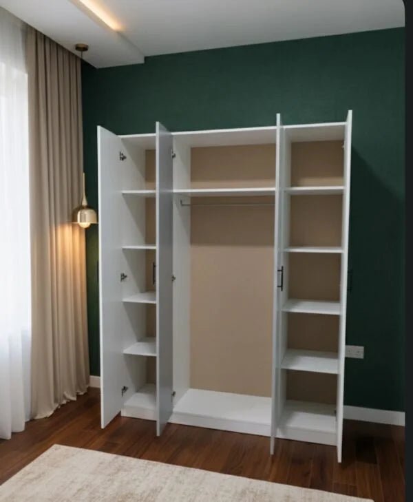 King Bedroom Set | Modern White & Wood Design with Wardrobe, Brand New - althahanifurniture