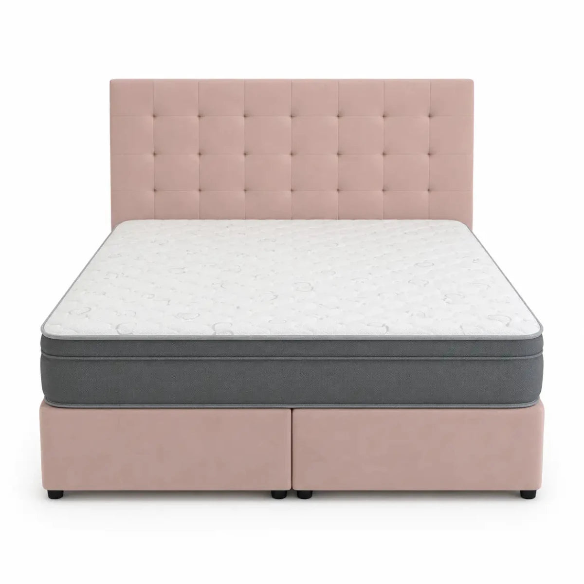 King Divan Bed Set with Rose Pink Tufted Headboard & Mattress | 180x200 cm - used 6 months - Al Thahani Furniture