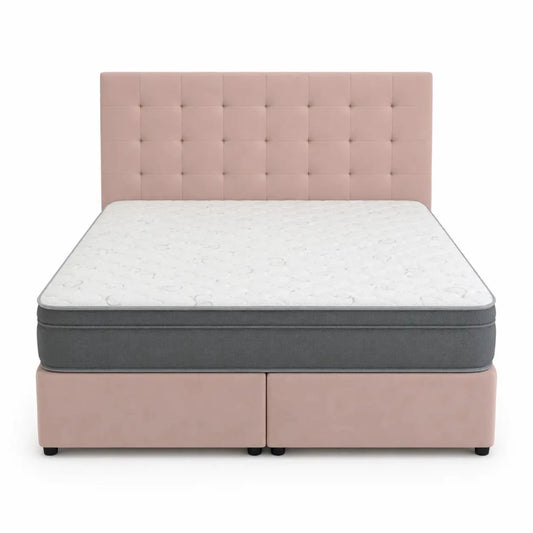 King Divan Bed Set with Rose Pink Tufted Headboard & Mattress | 180x200 cm - used 6 months - Al Thahani Furniture