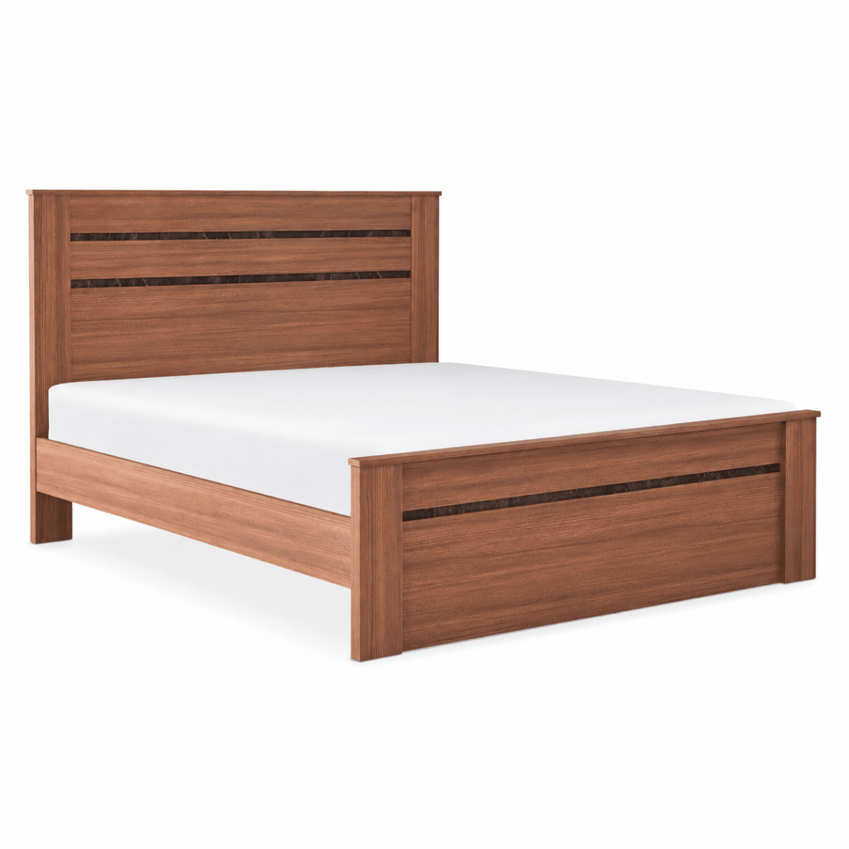 King-Size Wooden Bed Frame with Mattress – Walnut Brown – 180 × 200 cm - Al Thahani Furniture