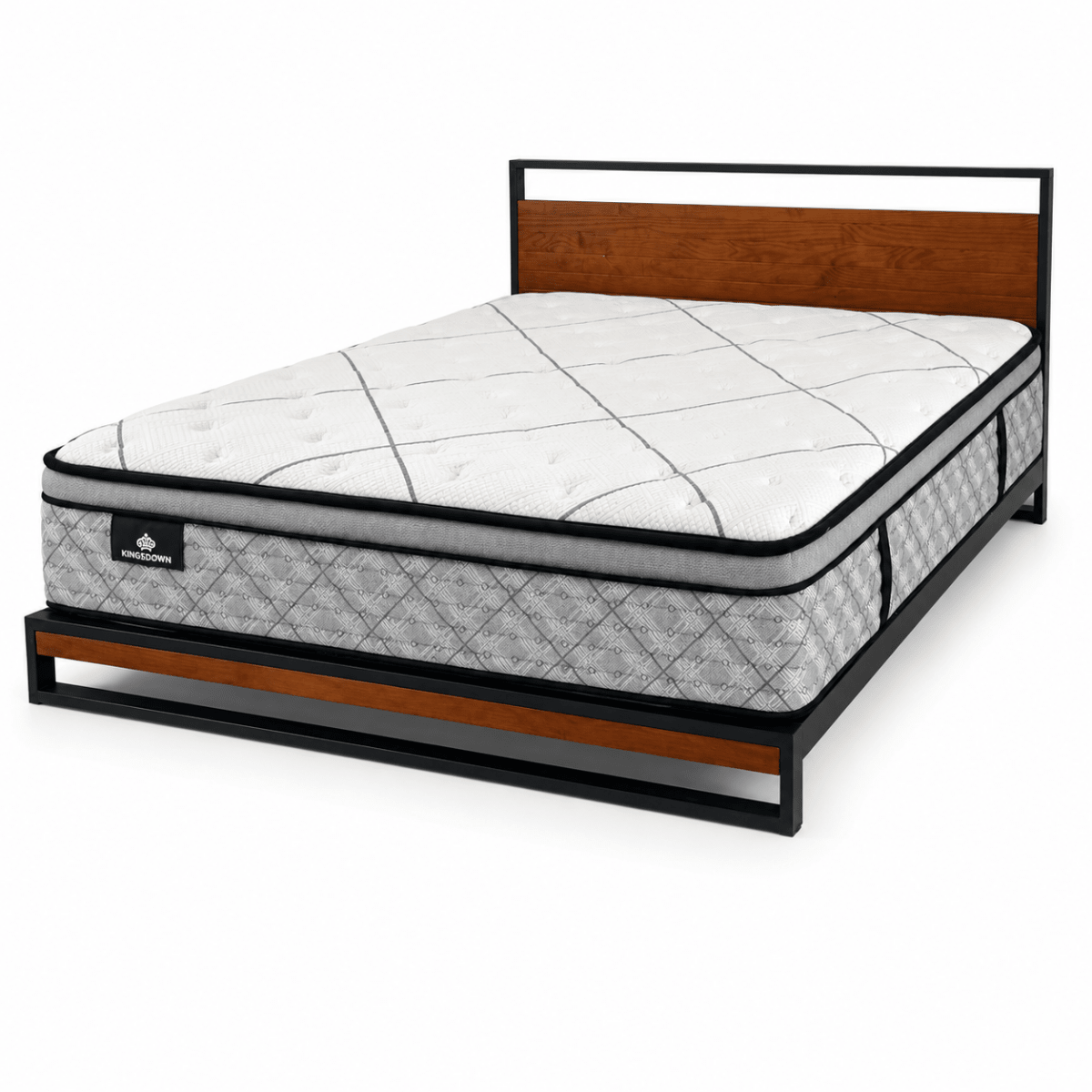 Kingsdown King-Size Mattress with Metal &amp; Wood-Effect Bed Frame | 180 × 200 cm - Al Thahani Furniture