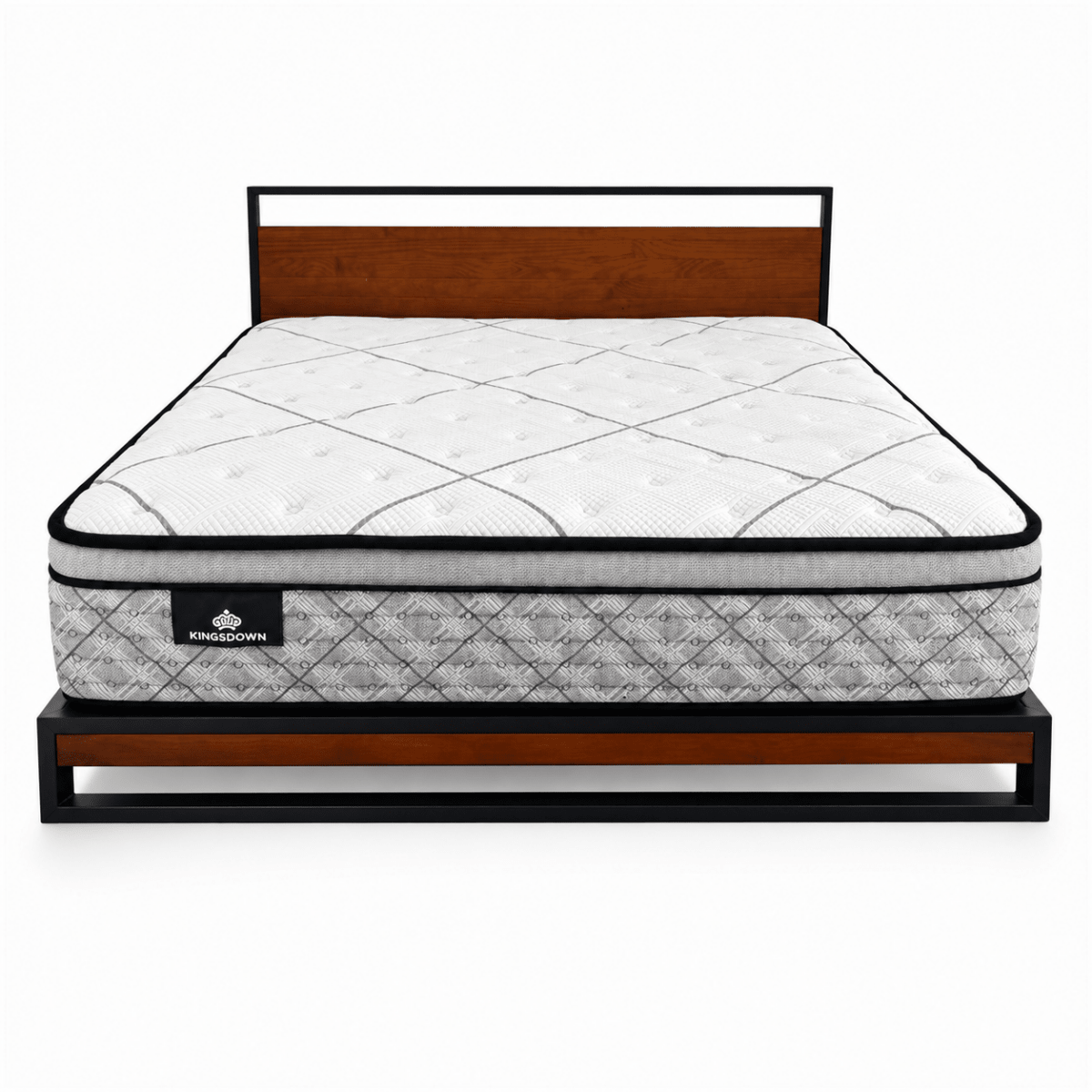 Kingsdown King-Size Mattress with Metal &amp; Wood-Effect Bed Frame | 180 × 200 cm - Al Thahani Furniture