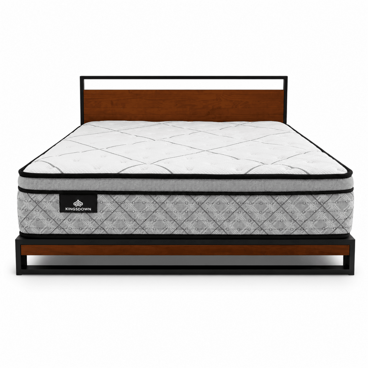 Kingsdown King-Size Mattress with Metal &amp; Wood-Effect Bed Frame | 180 × 200 cm - Al Thahani Furniture