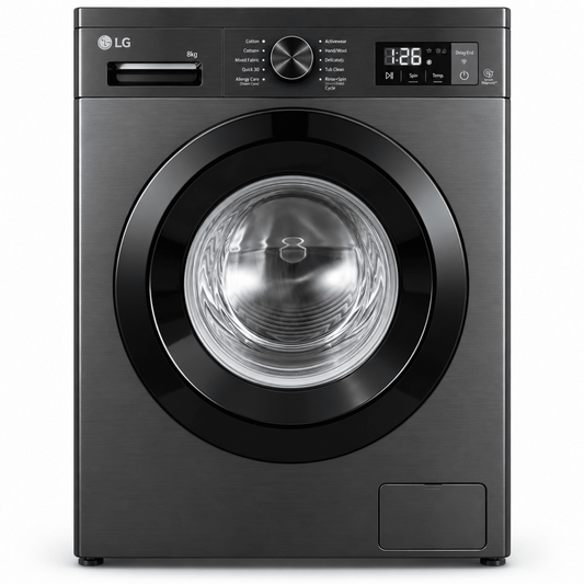 LG 8kg Front Load Washing Machine with Steam & Inverter Direct Drive – Black - Al Thahani Furniture