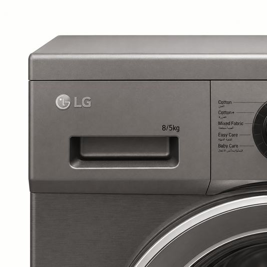 LG F4J3TMG5P Washer Dryer Combo – 8kg Wash / 5kg Dry – Platinum Silver - Al Thahani Furniture