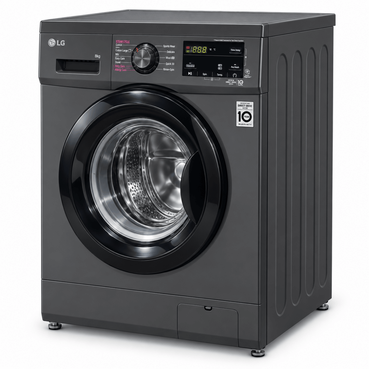LG F4J3TYG6J 8kg Front Load Washing Machine – 1400 RPM – Steam & Inverter Direct Drive – Black - Al Thahani Furniture