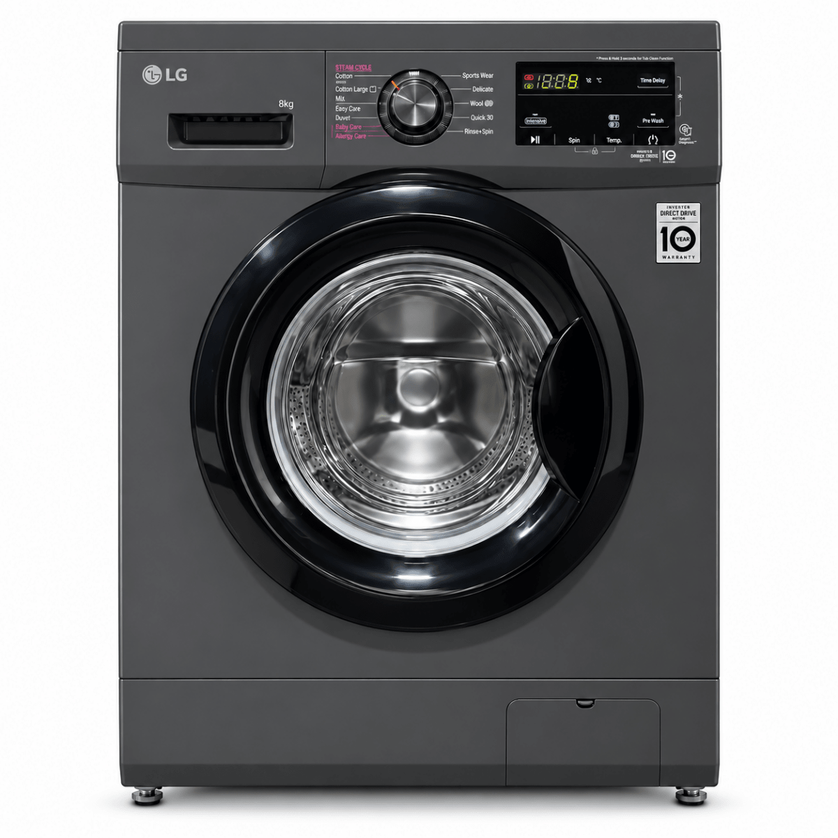 LG F4J3TYG6J 8kg Front Load Washing Machine – 1400 RPM – Steam & Inverter Direct Drive – Black - Al Thahani Furniture