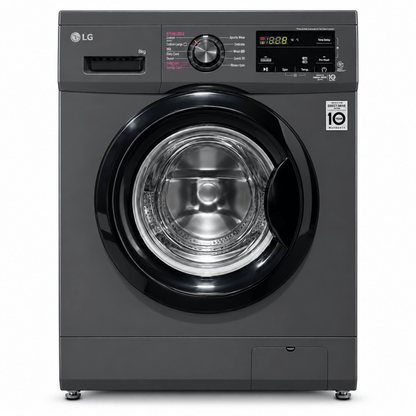 LG F4J3TYG6J 8kg Front Load Washing Machine – 1400 RPM – Steam & Inverter Direct Drive – Black - Al Thahani Furniture